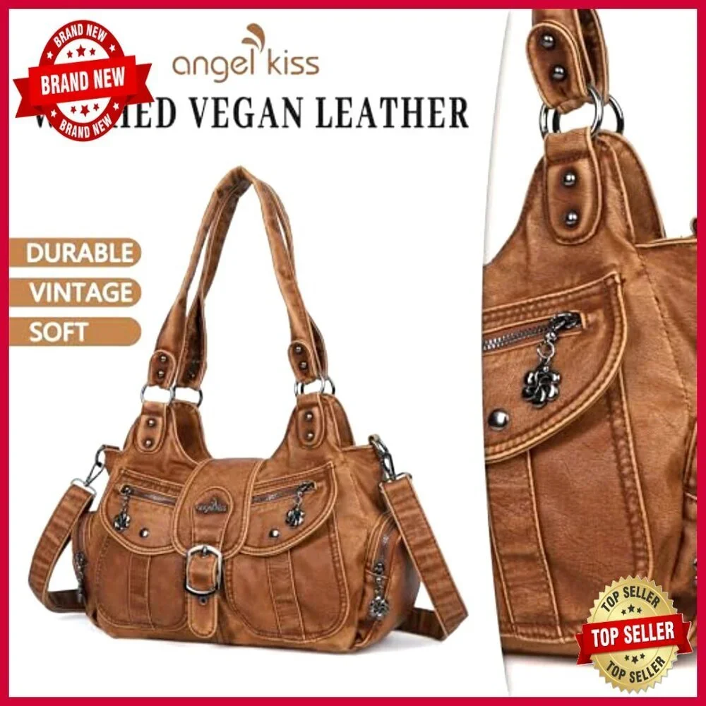 Vegan Leather Hobo Tote with Crossbody Strap, Roomy Multi-Pocket Design